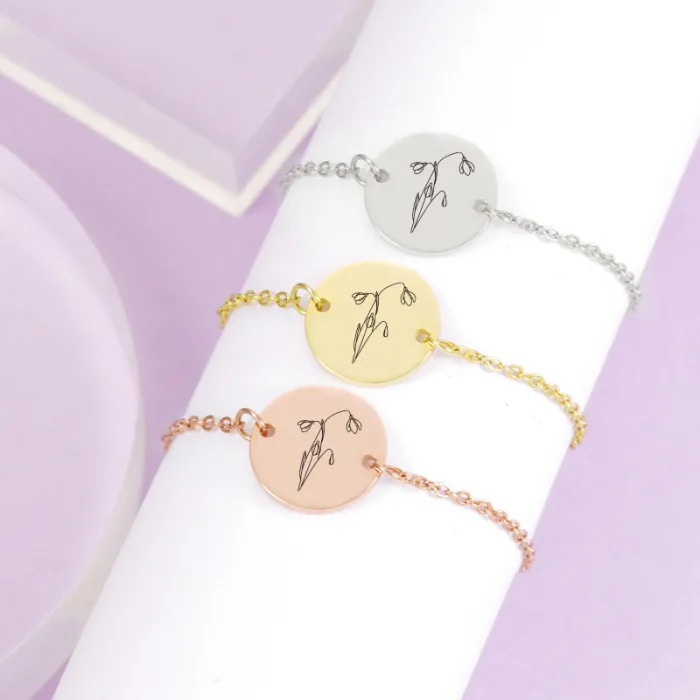 Adjustable Personalized Simple 12 Birthday Flower Bracelet