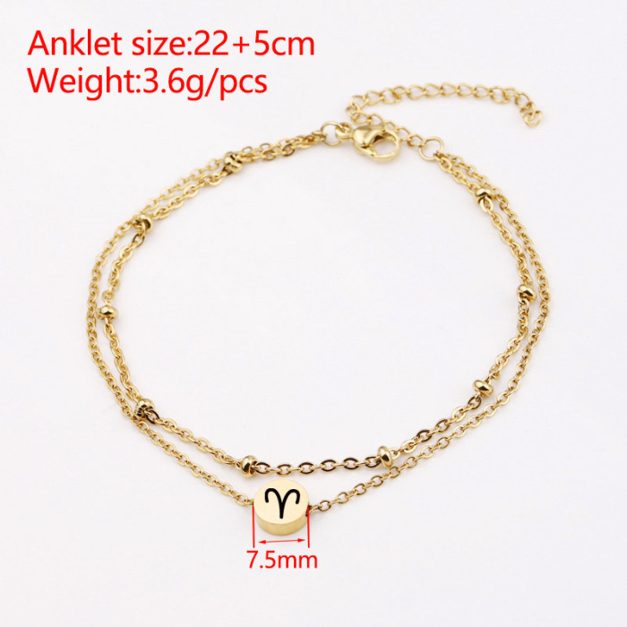 Fashion Double Layer Clip Beads 12 Constellation Bracelet Stainless Steel Anklet
