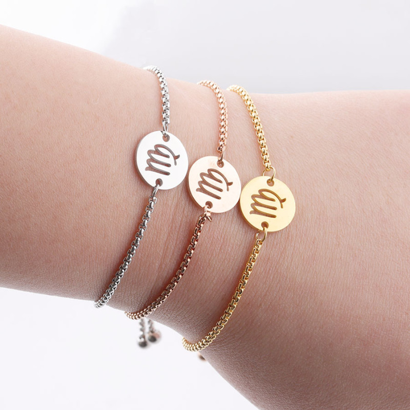 Stainless Steel Round 12 Zodiac Signs Bracelet Retractable Pull-out Adjustable Personality Minimalist Jewelry