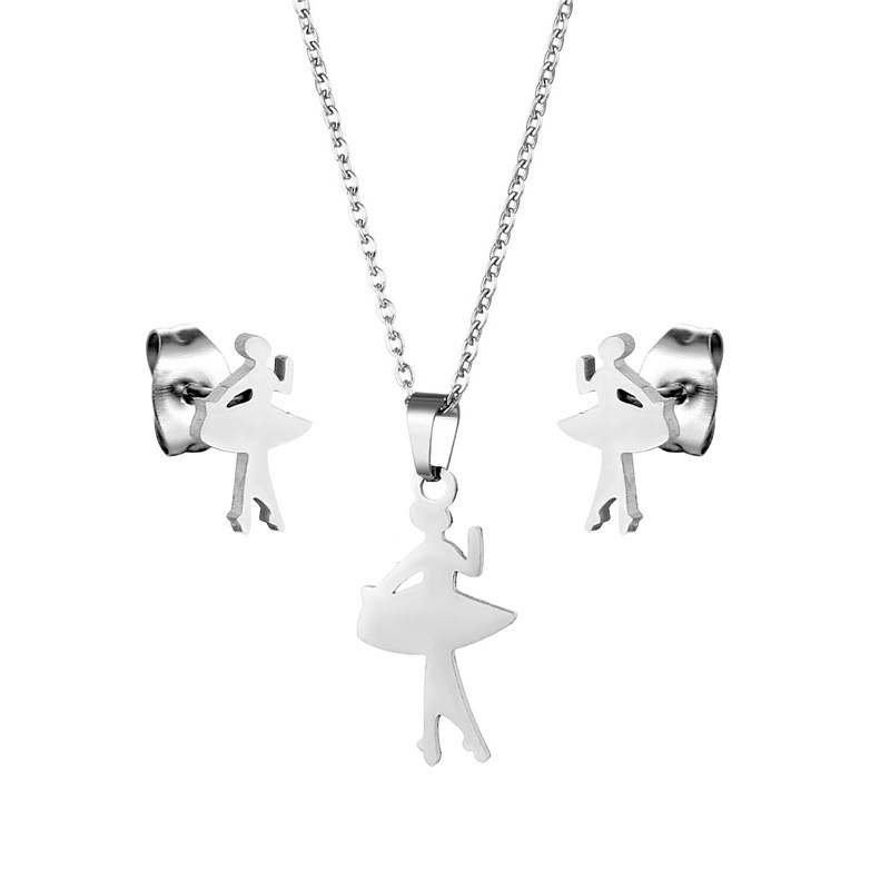 Wholesale chain jewelry sets stainless steel ballet girl necklace earring set accessories 2023