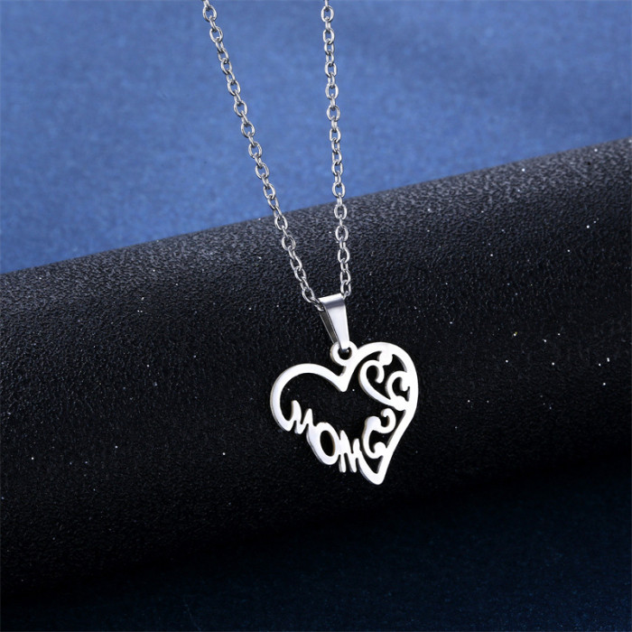 Geometric heart-shaped MOM letter pendant necklace set stainless steel necklace earring stud sets 2023
