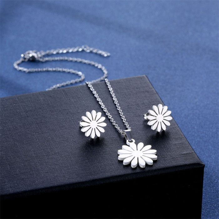 INS Simple Sweet Daisy Earring Necklace Sets For Women Jewelry Sets Clavicle Chain Necklace Earring Kits Best Party Gift