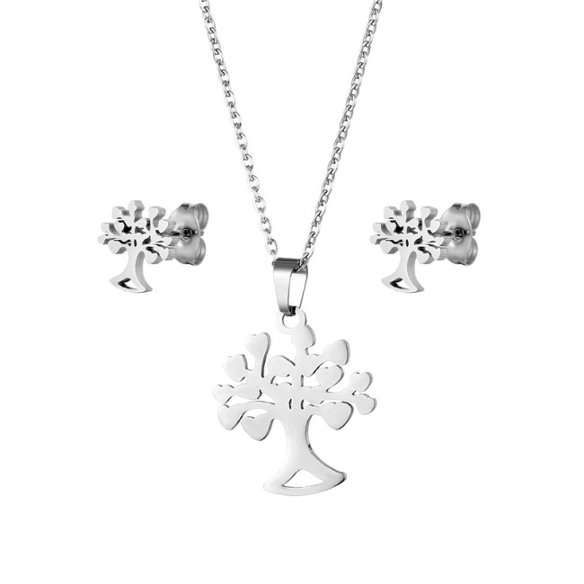 Elegant Tree Of Life Earrings Jewelry Sets For Women Party Fashion Simulated-Tree Pendant Necklace Studs Suit