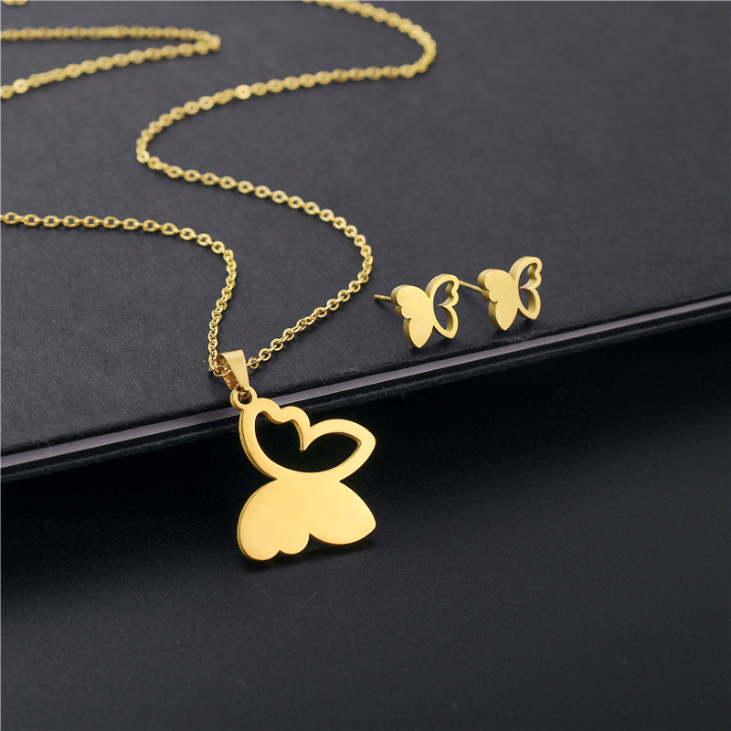 Hollowed Out Butterfly Pendants Necklaces Earrings Small Sets Stainless Gold Jewelry Sets Chain Sets