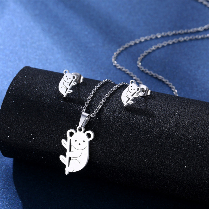 Wholesale sets of necklaces earrings set cute little koala jewelry set female