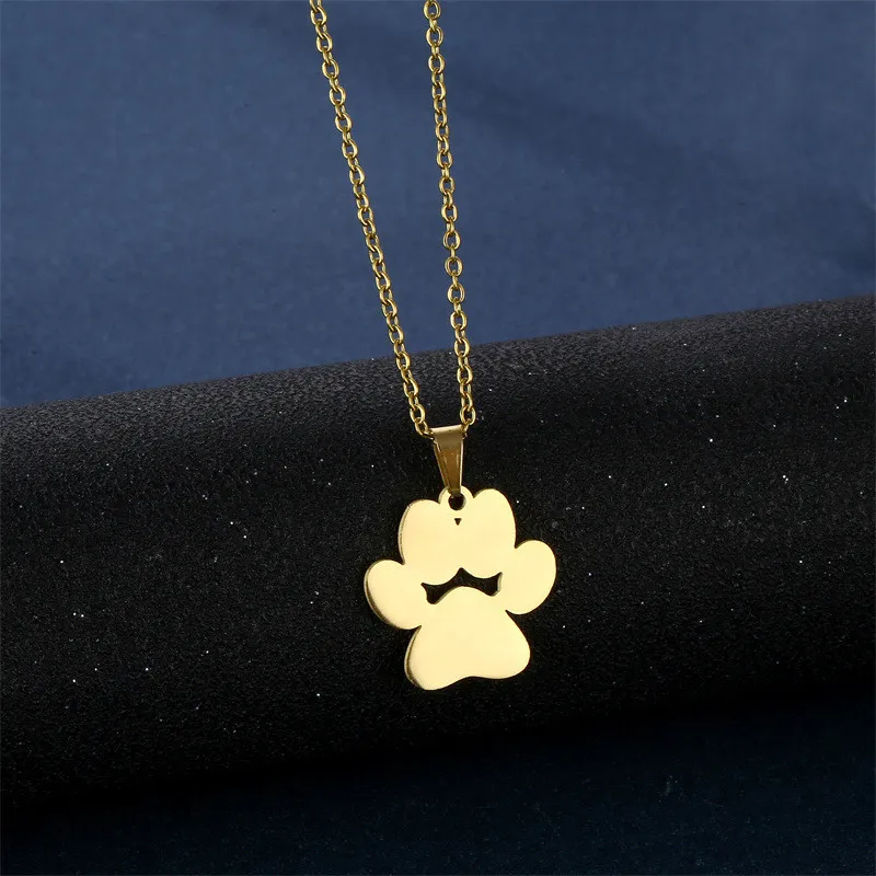 Simple Design Non Tarnish 18K Gold Silver Plated Stainless Steel Cute Dog Paw Pendant Earring Necklace Jewelry Set for Woman