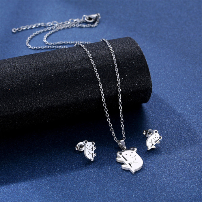 Wholesale sets of necklaces earrings set cute little koala jewelry set female