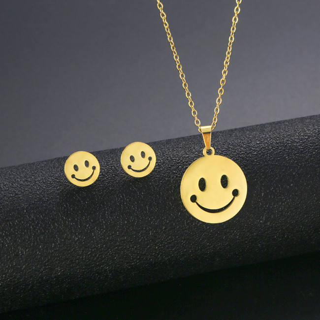 Stainless Steel Necklace Earring for Women Gift Smiling Face Necklace Choker Smiley Charm Jewelry Non Tarnish