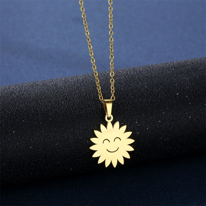 Stainless Steel Necklace Set Ethnic Sun Totem Pendent Necklaces For Women Birthday Party Fashion Crescent Star Earrings Jewelry