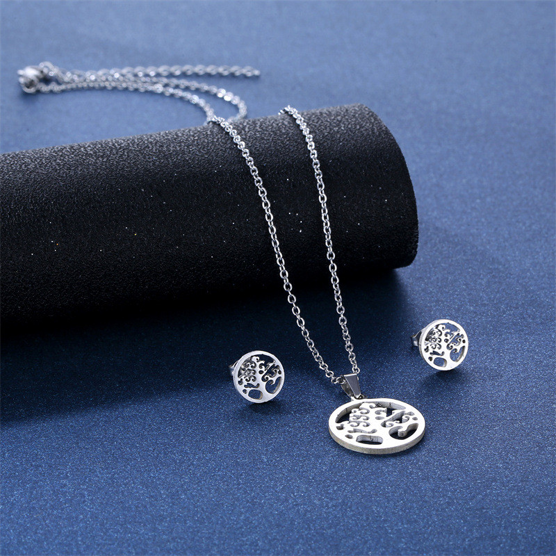 Stainless Steel Tree of Life Necklaces for Women Bohemian Women Men Shape Celtic Lover Tree Earrings Gold Color Jewelrty Set