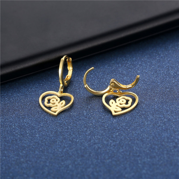 316L Stainless Steel Lovely Flowers Pendant Earrings For Women Girl Fashion Gold Color Waterproof Jewelry Lady Gift Party