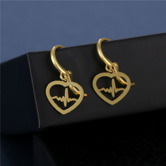 Stainless Steel Hoop Heart Pendant Earrings For Women Statement Solid Circel Gold Color Earrings Jewelry Gift