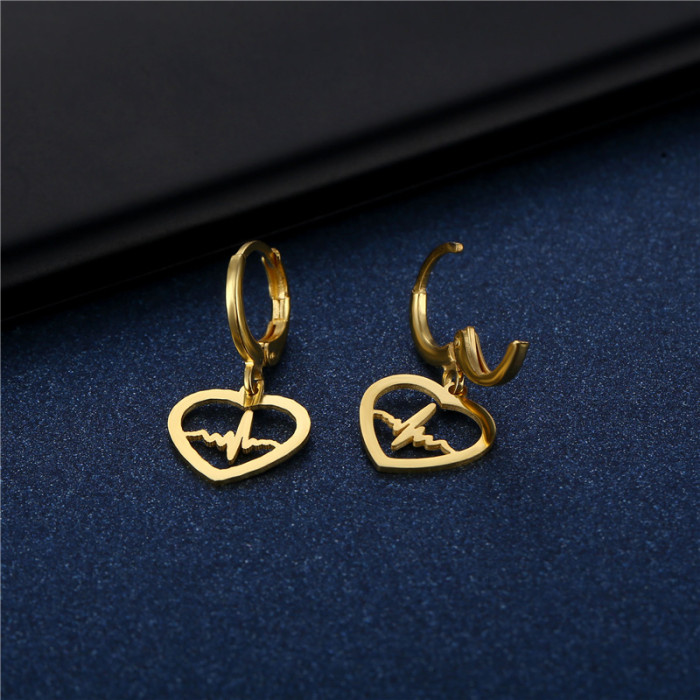 Stainless Steel Hoop Heart Pendant Earrings For Women Statement Solid Circel Gold Color Earrings Jewelry Gift