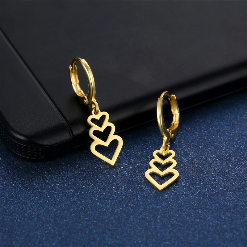 Stainless Steel Heart Drop Huggie Earrings High Quality Gold Color Texture Charm Valentine Stylish Gift Jewelry