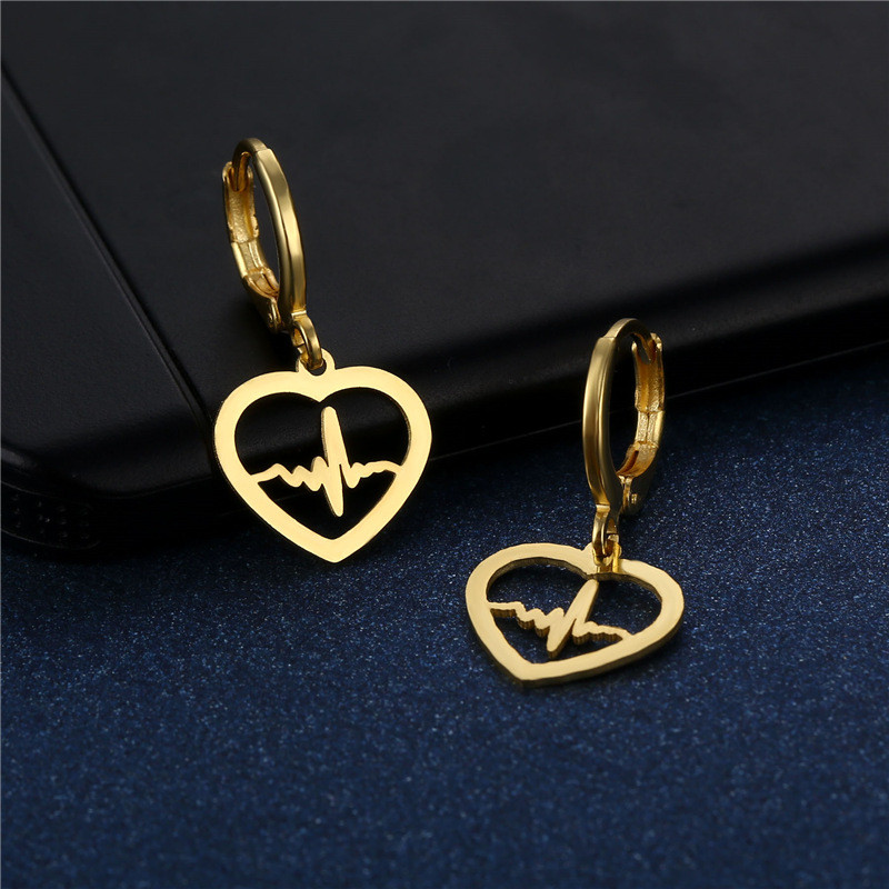 Stainless Steel Hoop Heart Pendant Earrings For Women Statement Solid Circel Gold Color Earrings Jewelry Gift