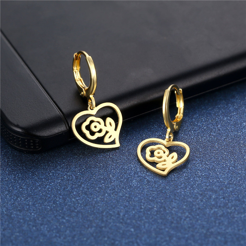 316L Stainless Steel Lovely Flowers Pendant Earrings For Women Girl Fashion Gold Color Waterproof Jewelry Lady Gift Party