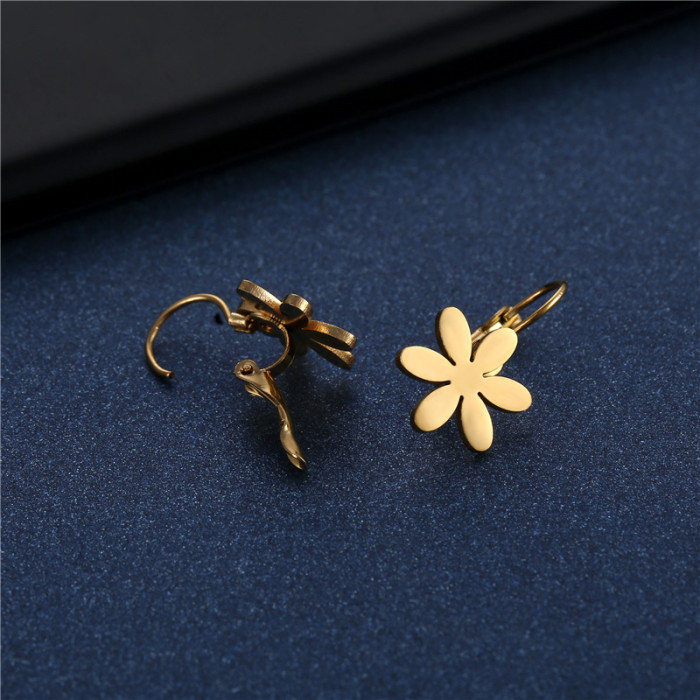 Classic Metal Style Fashion Simple Geometry Titanium Steel Flower Earrings Do not fade Shower Women Jewelry Earrings