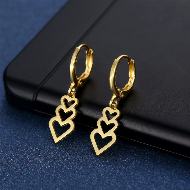 Stainless Steel Heart Drop Huggie Earrings High Quality Gold Color Texture Charm Valentine Stylish Gift Jewelry