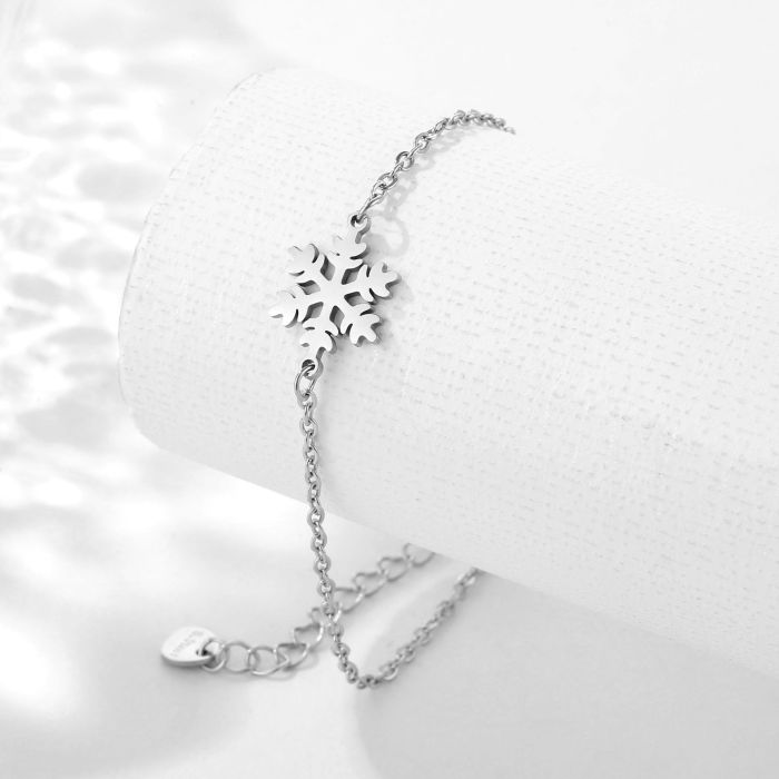 Simple Classic Female Wrist Bracelet Jewelry Gold Color Lovely Stainless Steel Snowflake Pendant Charm Bracelet for Womem