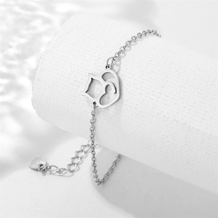 Cute Cat Bracelet Stainless Steel Animal Pendant Bead Chain Bracelet for Women Men 2023 Trendy Kpop Jewelry Couple Gift