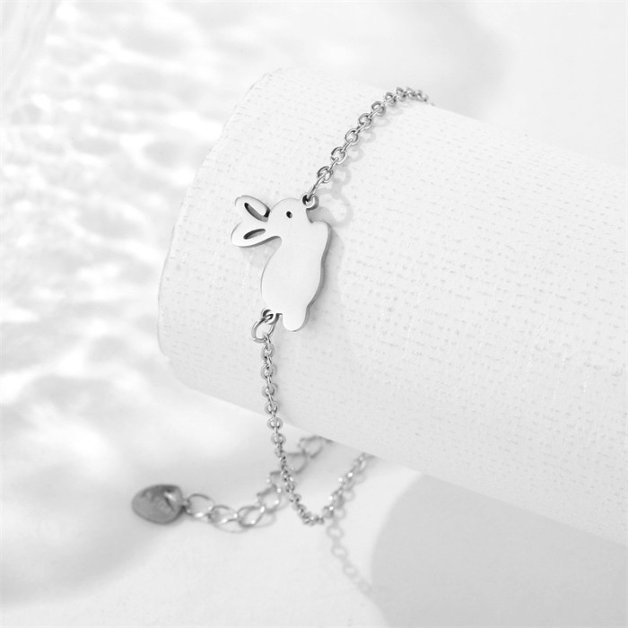 Creative Stainless Steel Hollow Rabbit Bunny Bracelet Lovely Animal Charm Bracelet for Women Kids Best Gift