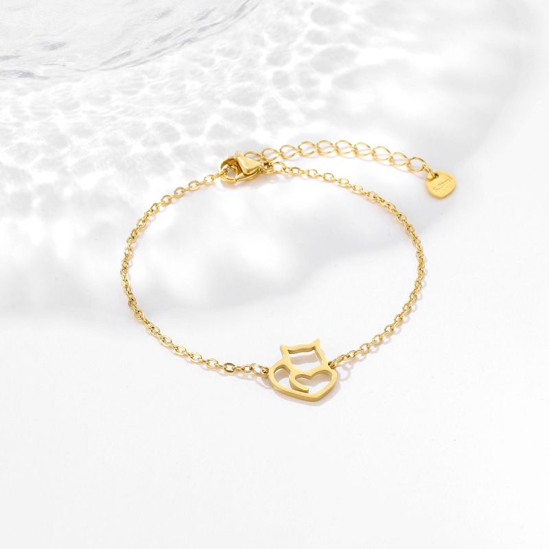 Cute Cat Bracelet Stainless Steel Animal Pendant Bead Chain Bracelet for Women Men 2023 Trendy Kpop Jewelry Couple Gift