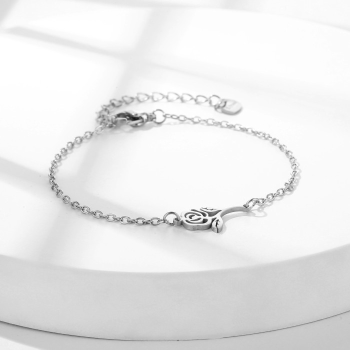 Bohemia Stainless Steel Charm Bracelets Trendy  Flower Chain Jewelry For Women