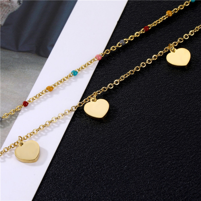 Double Layer Stainless Steel Chains Splice Necklace for Women 14K Gold Plated Chain Heart Pendant Necklaces Jewelry Gift