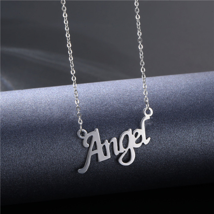 Tainless Steel Angel Name Pendant Necklace Chain Jewelry Gold 18 K Plated Charm Collar Accessories for Women Gift