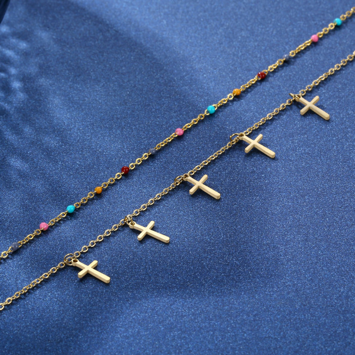 316L Stainless Steel Cross Double Layer Necklace Female Chocker Simple Double Layer Cross Necklace for Women No Fade