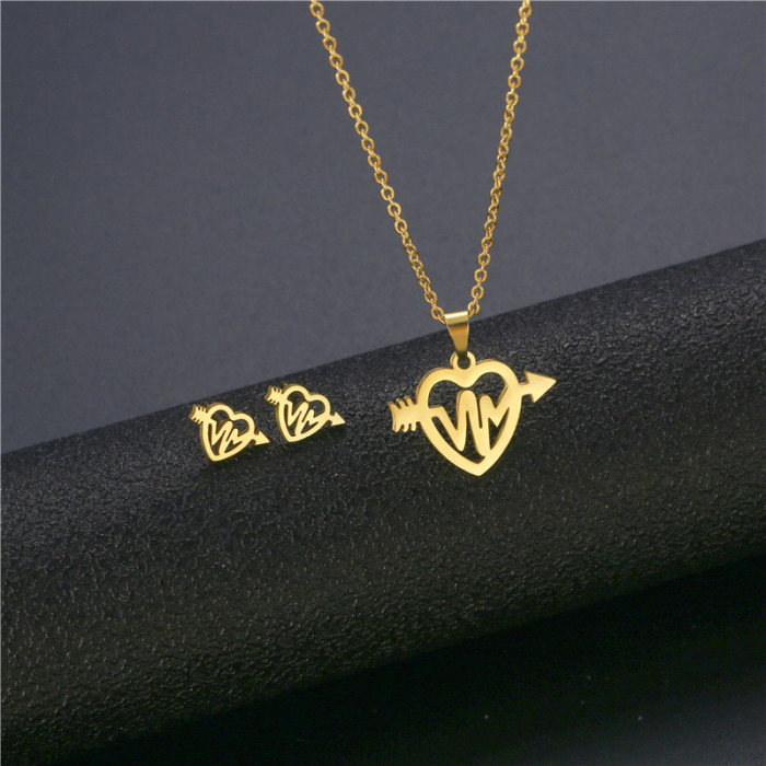 Heart Fashion Stainless Steel Jewelry Sets For Women Gold Color Pendants Earrings