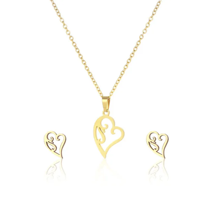 Fashion Stainless Steel Gold Color Love Heart Necklaces Earring for Women Chokers Trend Fashion Festival Party Gift Boho Jewelry