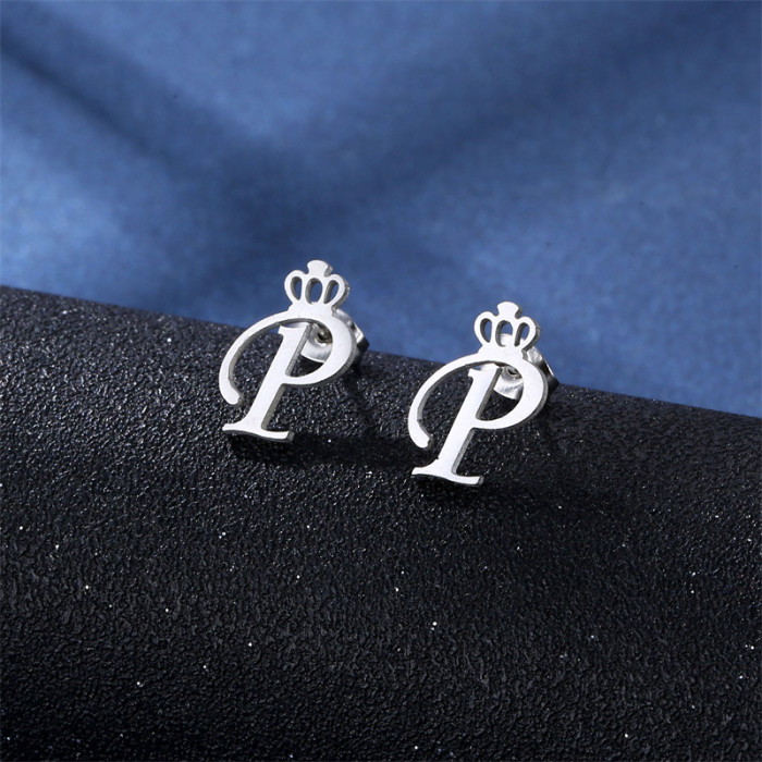 Stainless Steel Lovers Simple Necklace Female Letters Princess Pendant Collarbone Chain Earrings Set