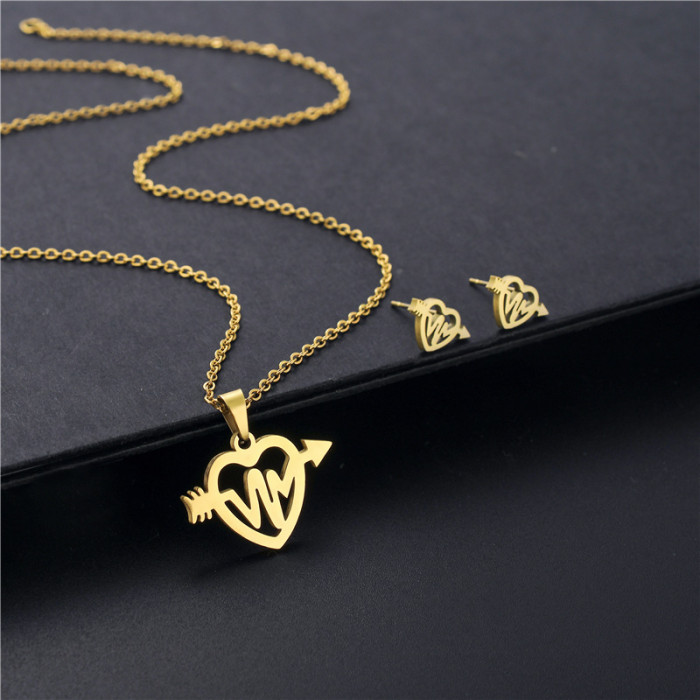Heart Fashion Stainless Steel Jewelry Sets For Women Gold Color Pendants Earrings