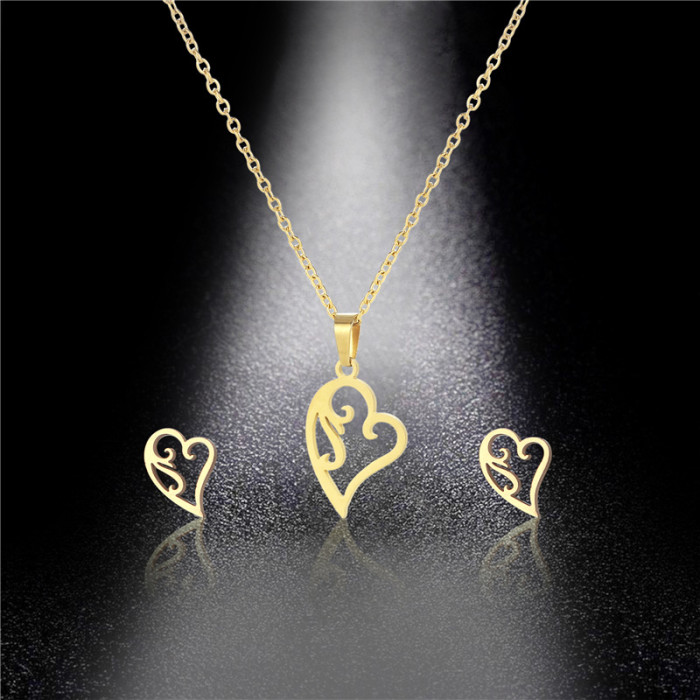 Fashion Stainless Steel Gold Color Love Heart Necklaces Earring for Women Chokers Trend Fashion Festival Party Gift Boho Jewelry