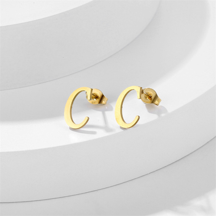 Stainless Steel A-Z Initial Letter Stud Earrings Bridesmaids Gift Alphabet Name Ear Piercing Women Men  Jewelry