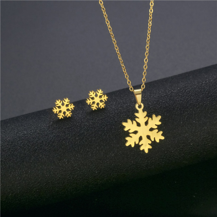 Sweet Love Flower Cat Cross Pendant Stainless Steel Necklace Earring Set for Women Fashion Jewelry Accessories Party Gifts