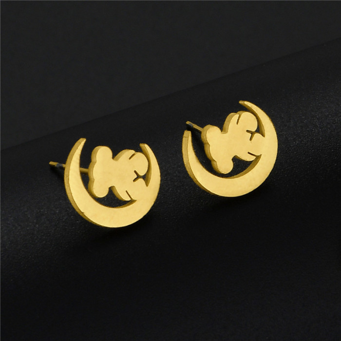 Animal Earings Multiple Stainless Steel Cat Stud Earring for Women Girls Small Heart Smile Ear Studs Funny Jewelry Oorbellen