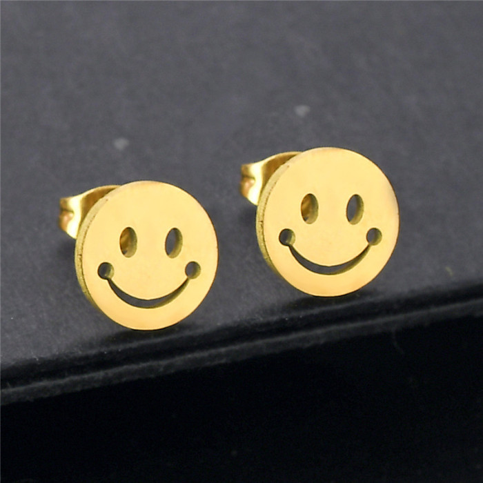 Animal Earings Multiple Stainless Steel Cat Stud Earring for Women Girls Small Heart Smile Ear Studs Funny Jewelry Oorbellen