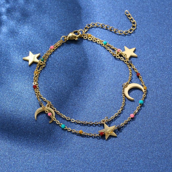 Punk Chain Bracelet for Women Stainless Steel Cross Star Moon Bracelets Double Layer Bracelet Charm Bracelet Jewelry Gifts