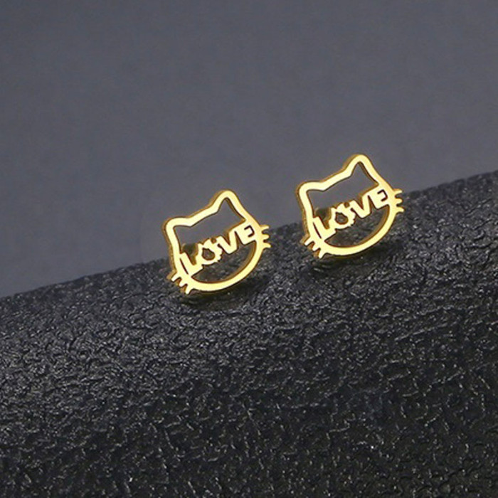 Animal Earings Multiple Stainless Steel Cat Stud Earring for Women Girls Small Heart Smile Ear Studs Funny Jewelry Oorbellen