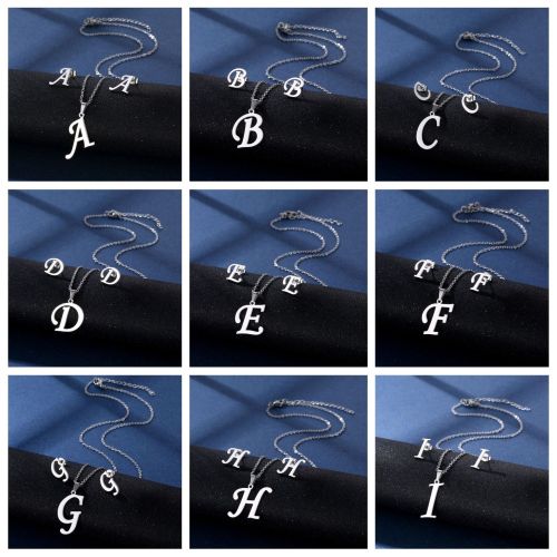 Simple Gold Color A-Z 26 Letters Initial Pendant Necklace Set for Women  Stainless Steel Alphabet Name Chain Choker