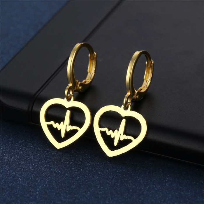 Gold Color Love Pendant Drop Earrings for Women Men Goth Stainless Steel Small Piercing Huggies Earring Jewelry Gifts