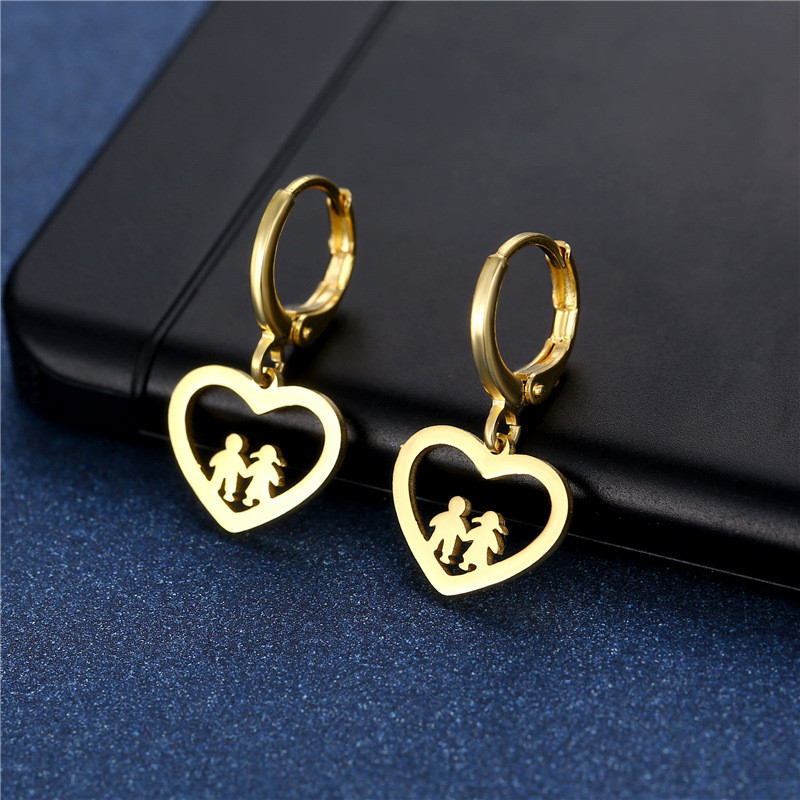 Gold Color Love Pendant Drop Earrings for Women Men Goth Stainless Steel Small Piercing Huggies Earring Jewelry Gifts