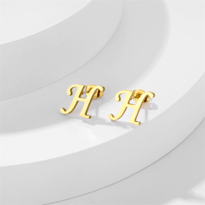 Stainless Steel A-Z Initial Letter Stud Earrings Bridesmaids Gift Alphabet Name Ear Piercing Women Men  Jewelry