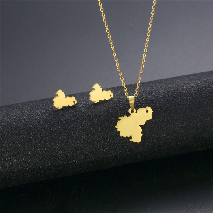 Sweet Love Flower Cat Cross Pendant Stainless Steel Necklace Earring Set for Women Fashion Jewelry Accessories Party Gifts