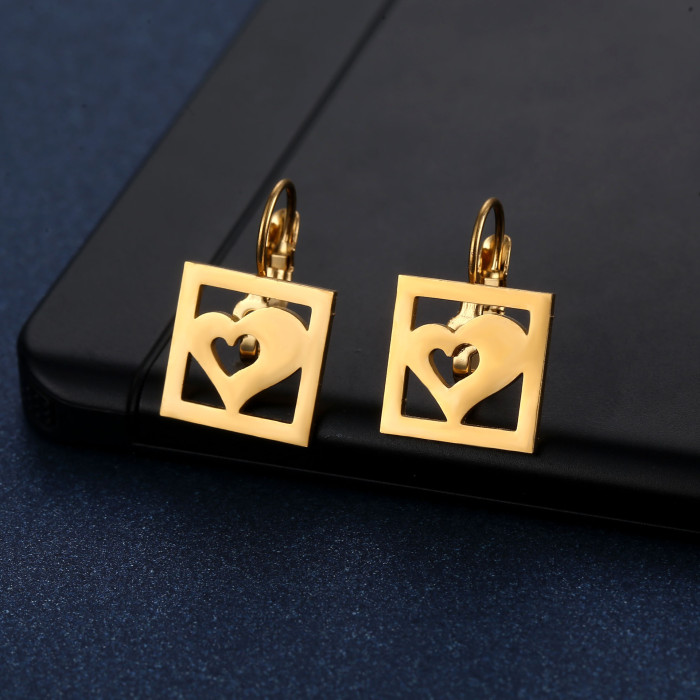Drop Earrings for Women Gold Color Stainless Steel Love Heart Earrings Trend Waterproof Jewelry Gifts Bijou