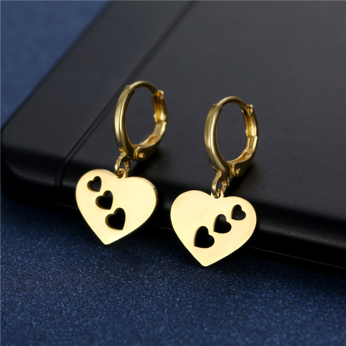 Gold Color Love Pendant Drop Earrings for Women Men Goth Stainless Steel Small Piercing Huggies Earring Jewelry Gifts