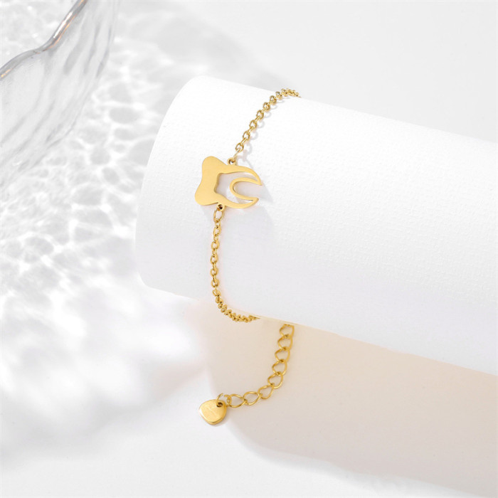 Stainless Steel Link Chain Bracelets Gold Plated Cross Heart Bracelet for Layered Wear Women Fashion Jewelry