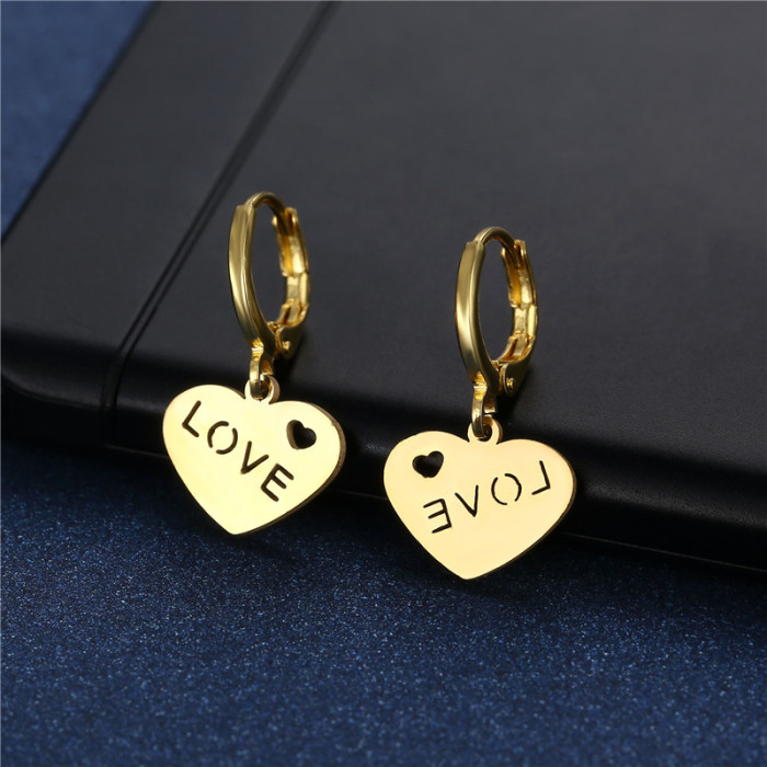 Gold Color Love Pendant Drop Earrings for Women Men Goth Stainless Steel Small Piercing Huggies Earring Jewelry Gifts